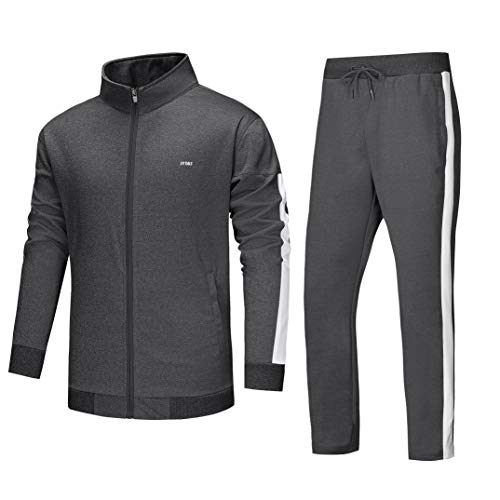 CRYSULLY Sweatsuits for Men Athletic Full Zip Coat Track Workout Running Pants Dark Gray
