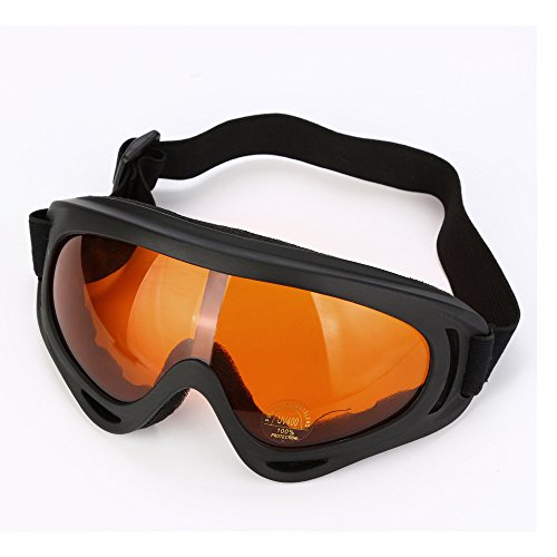 Snow Ski Goggles over Glasses,Protective Safety Glasses Lens Frame Eye Glasses Dust Prevention Anti-Fog Adjustable Anti-UV headband Eye Protection & Soft Crystal Clear (Orange)