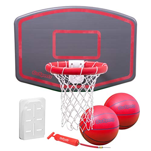 GoSports Wall Mounted Basketball Hoop – Indoor & Outdoor Hoop with Mounting Hardware, Includes 2 Basketballs and Ball Pump