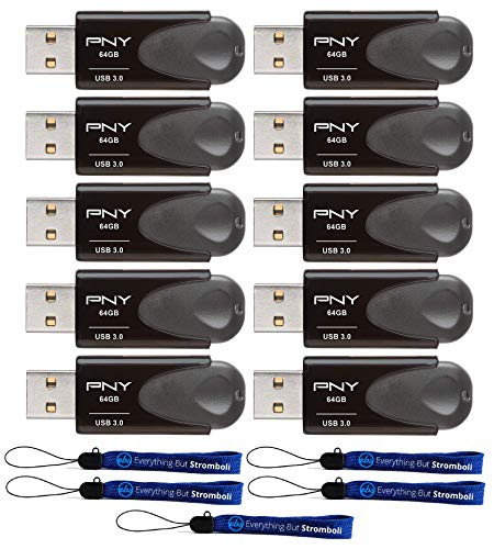 PNY 64GB Turbo Attaché 4 USB 3.0 Flash Drive (Bulk 10 Pack) Compatible with Laptop (P-FD64GTBAT4-GE) Bundle with (5) Everything But Stromboli Lanyard