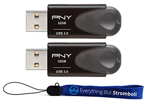 PNY 32GB USB 3.0 Flash Drive Elite Turbo Attaché 4 (Bulk 2 Pack) Works with Computer (P-FD32GTBAT4-GE) Bundle with (1) Everything But Stromboli Lanyard