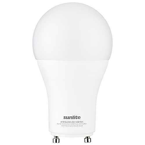 Sunlite 88259 LED A19 Light Bulb, 14 Watts (100W Equivalent) 1500 Lumens, GU24 Twist and Lock Base, Dimmable, UL Listed, 5000K Super White, 1 Pack
