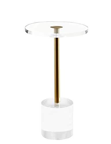 Artmaze Clear Acrylic End Table,Side Table,Brushed Brass Metal,Round,for Office, Living Room and Bedroom,Easy Assembly,12×12 inch，21.3 inch high