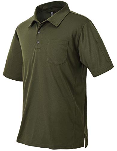 Tyhengta Mens Polo Shirt Short Sleeve Quick Dry Performance Lightweight Tactical Shirts Army Green XX-Large