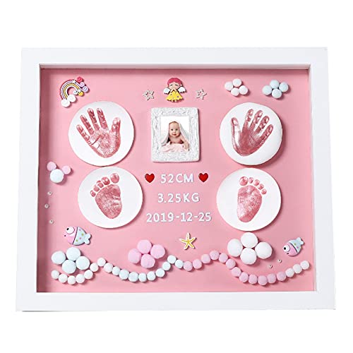 Nifyto Baby Handprint Footprint Ornament Keepsake Maker Kit, Baby Nursery Memory Art Kit, Baby Shower Gifts, Xmas Gifts, Precious Moment for Newborn,Baby Boy/Girl, Personalized Baby Prints(Pink)