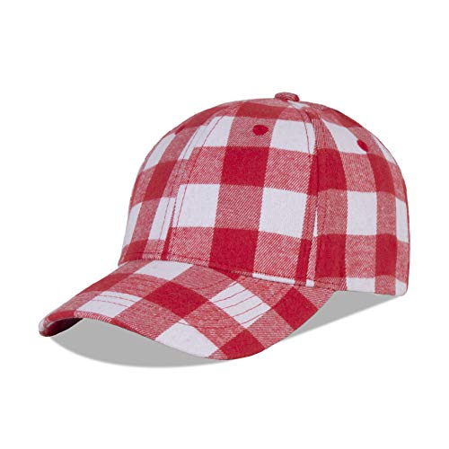 LANGZHEN Plaid Print Adjustable Baseball Cap Soft Cotton Blend Checked Print Outdoor Hat Cap for Men Women(Grid Red+White)