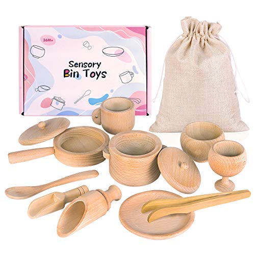 Migargle Sensory Bin Tools, Montessori Toys for Toddlers, Waldorf Toys, Wooden Scoops and Tongs for Transfer Work and Fine Motor Learning