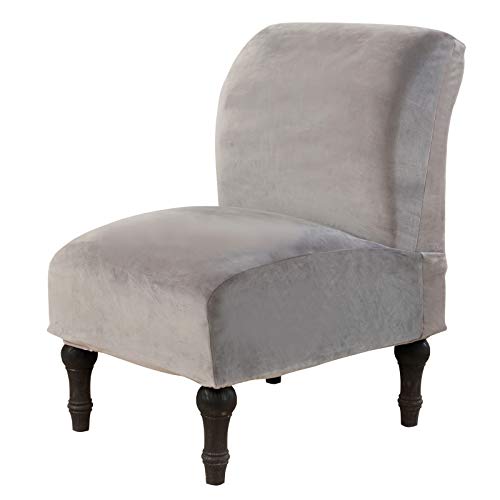 MIFXIN Velvet Armless Accent Chair Covers Stretchy Slipper Chair Couch Slipcovers Removable Washable Furniture Protector Covers for Living Room Home Hotel Office (Silver Grey)
