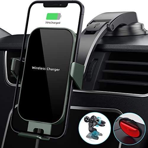 15W Metal Frame Wireless Car Charger Ennuts Auto-Clamping Qi Fast Charge Wireless Car Charger Mount Dashboard Air Vent Phone Holder Compatible for iPhone 13 Pro Max/12/12 Pro/11/XS/8, Samsung S21/20