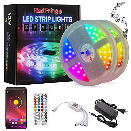 RedFringe 65.6ft LED Light Strips,Music Sync Color Changing RGB LED Strip Lights 44-Key Remote,Sensitive Built-in Mic,Bluetooth APP Controlled LED Lights for Bedroom,Kitchen,Bar in Door and Party