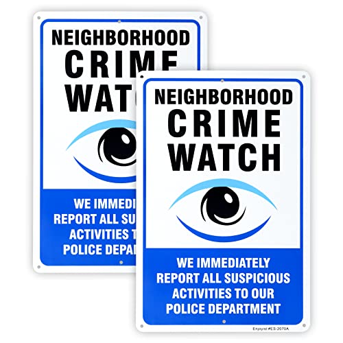 2-Pack Neighborhood Crime Watch – We Immediately Report All Suspicious Activities to Our Police Department Sign，12″x 8″ .04″ Aluminum Reflective Sign Rust Free Aluminum-UV Protected and Weatherproof