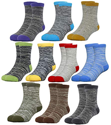 Hzcojulo Kids Toddler Unisex Soft Cotton Ankle Crew Socks for Boys Girls Size Age 1-15 Year -10 Pairs,Assorted color,L/Shoe size 13-3.5/7-10Years