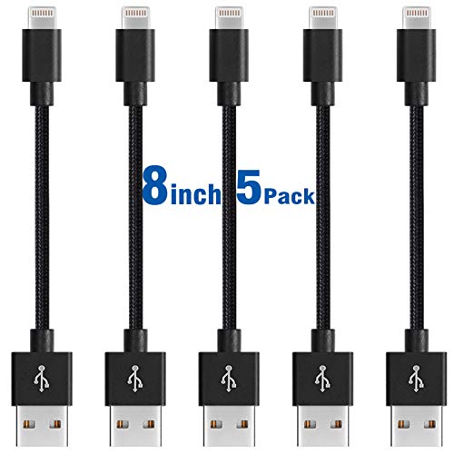 iPhone Charger Cable,Fast Lightning to USB Charging&Syncing Cord 5Pack 8 inch Nylon Braided Cable High Speed Connector Compatible with iPhone 12Pro Max/12Pro/12/11 Pro/11/XS MAX/XR/8/7/6s/6(Black)