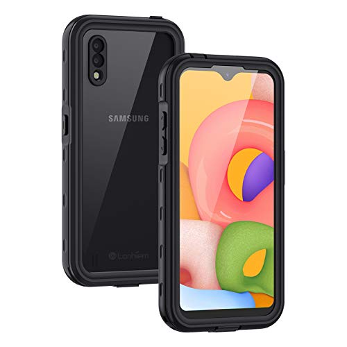 Lanhiem Samsung Galaxy A01 Case, IP68 Waterproof Dustproof Shockproof Case with Built-in Screen Protector, Full Body Sealed Underwater Protective Cover for Galaxy A01 (Black/Clear)