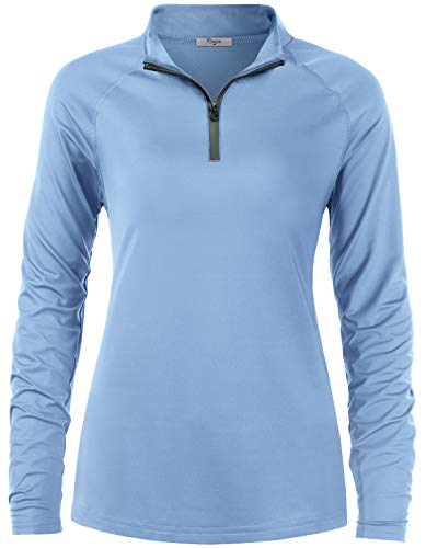 Cestyle Athletic Shirts Women, Ladies UPF 50+ Sun Protection Tops Long Sleeve Half-Zip Lightweight Breathable Performance Fitness Workout Shirt Blue Medium