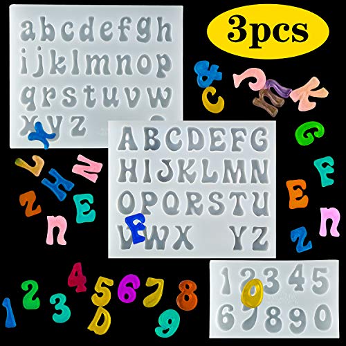 Palksky 3Pcs Mini Letter Resin Molds – Small Silicone Number Alphabet Epoxy Casting Mold for DIY Keychain Pendant Earring Jewelry, Gummy Candy Chololate Cake Decoration