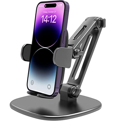 Phone Stand for Desk [No Dropping Stable Triple-Clamp Holder] Adjustable Height 360 Degree Rotation Heavy Base Thick Case Friendly, APPS2Car Multifunctional Cell Phones Stand for iPhone Android Phones