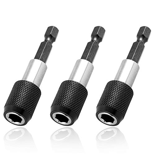 Mesee 3 Pieces Magnetic Extension Chuck Adapter with 1/4 Inch Hex Shank Quick Release Bar Socket Screwdriver Bit Holder Kit for Screws Nuts, 60mm Length