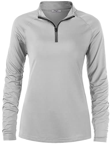 Cestyle Outdoor Shirts for Women, Ladies Long Sleeve Outdoor Breathable Quick Drying Performance UPF 50+ Sun Shirt for Swimming Sailing Traveling Jogging Boating Grey Large