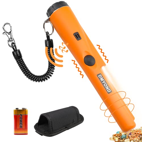 Metal Detector Pinpointer, Professional Waterproof Handheld Pin Pointer Wand, Search Treasure Pinpointing Finder Probe with 9V Battery and LED for Adults, Kids – Orange