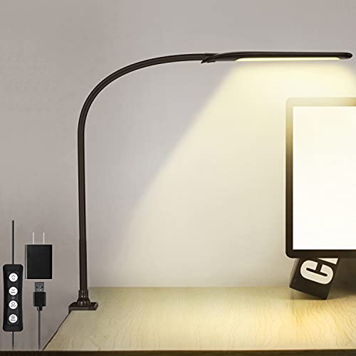 YOUKOYI Desk Lamp with Clamp, Swing Arm Lamp, Flexible Gooseneck Architect Table Lamp – 10 Brightness Levels, 3 Color Modes, 9W, 1050LUX Eye-Care for Study/Reading/Office/Work (Black)