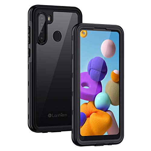 Lanhiem Samsung Galaxy A21 Case, IP68 Waterproof Dustproof Shockproof Case with Built-in Screen Protector, Full Body Sealed Underwater Protective Clear Cover for Galaxy A21 (Non A21s), Black