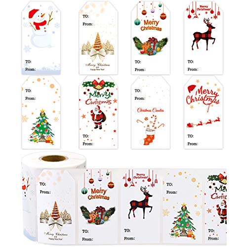 500 Pieces Christmas Gift Tags Self Adhesive Labels Xmas Different Design to from Christmas Tags Labels for Holiday Present Box Envelope Decoration 3 x 1.6 Inch (Elegant Style)