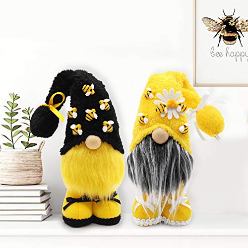 CiyvoLyeen Bumble Bee Gnomes Plush Spring Gnomes Swedish Gnomes Honey Bee Gnomes Decorations for Home Scandinavian Tomte Nisse Gnomes Collection Gifts Farmhouse Kitchen Plush Set of 2