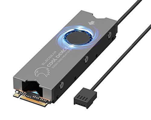 ElecGear M.2 2280 SSD Cooler, Aluminum + Copper Heatsink with 4Pin PWM Cooling Fan for 80mm PCIe NVMe or SATA NGFF M2 SSD Internal Solid State Drive, Thermal Pads Included