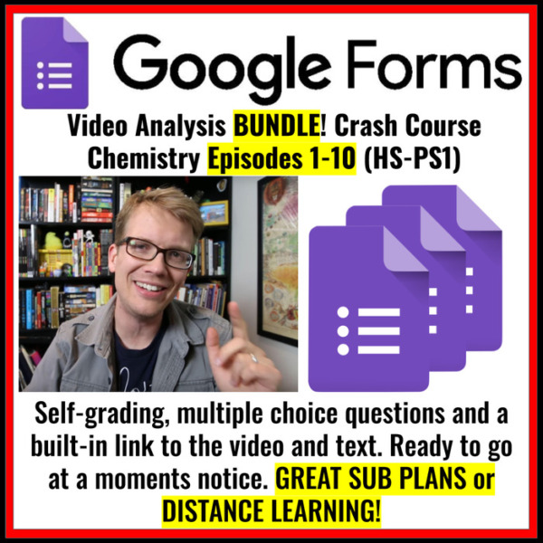 Crash Course Chemistry Episodes 1-10 Google Forms Bundle