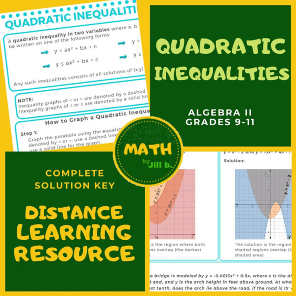 Quadratic Inequalities Algebra 2 Lesson +Worksheet +Answer Key Distance Learning