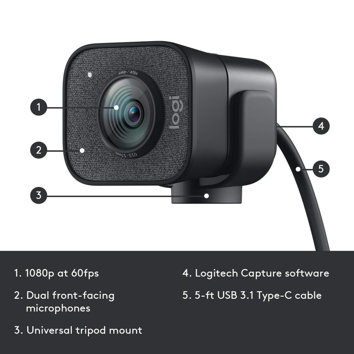 Logitech StreamCam 1080P HD 60fps Streaming Webcam Full HD Camera with USB-C & Integrated Microphone for Live Streaming and Content Creation – Graphite – 960-001280 (Renewed) | The Storepaperoomates Retail Market - Fast Affordable Shopping