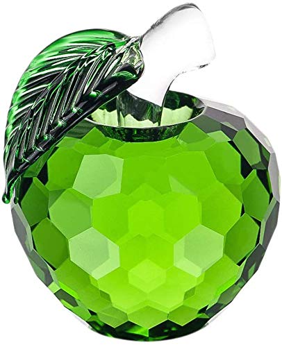 Taotenish Crystal Apple Paperweight Art Glass Fruit with Leaf Collectible Figurines Gifts for Home Christmas Decor Ornament – Green