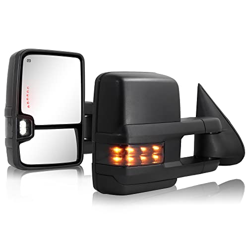 Towing Mirror for Silverado Sierra – Compatible with 1999-2002 Chevy Silverado GMC Sierra Tow Mirror with Power Adjusted Heated Glass Turn Signal Light Backup Lamp Side Mirror Extendable Pair