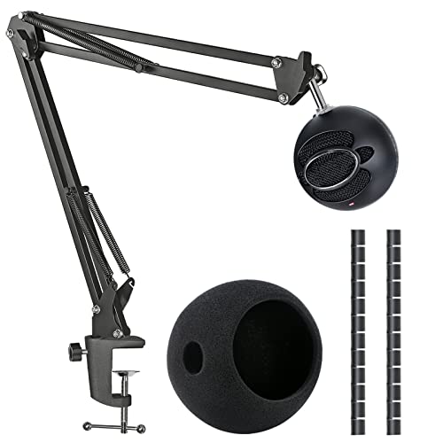 Snowball iCE Mic Boom Arm Stand with Pop Filter, Compatible with Blue Snowball, Blue Snowball Ice USB Microphone with Cable Sleeve by SUNMON