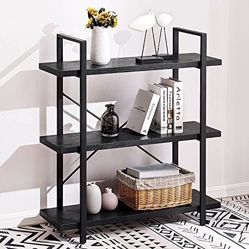 Apicizon 3-Tier Bookcase Industrial Shelves for Storage and Display, Modern Bookshelf for Living Room, Office Wood Shelves, Ladder Shelf for Home Organization or Decor