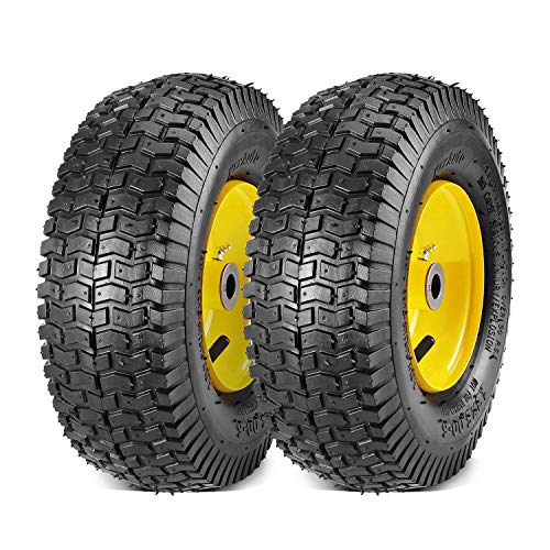MaxAuto 13×5.00-6 Lawn Mower Tires with Rim 13×5.00-6 Tire and Wheel 13×5-6 NHS Tire 13x5x6 Pneumatic Tire, 3″ Centered Hub, 3/4″ Bushings