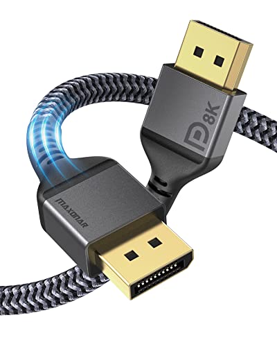 VESA Certified DisplayPort Cable 1.4, Maxonar 8K 10ft/ 3M DP Cable Cord (8K@60Hz, 4K@144Hz, 1080P@240Hz) Display Port HBR3 32.4Gbps, HDCP 2.2 for Odyssey G9 CHG90, PC, Laptop, TV Gaming Monitor – Grey