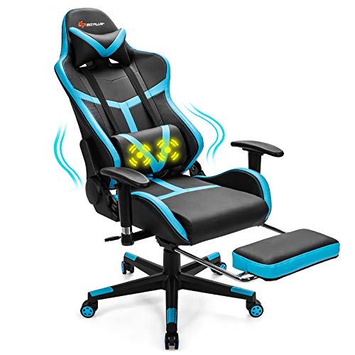POWERSTONE Gaming Chair, Light Blue Gaming Chairs Ergonomic Gamer Chair for Adults with Footrest Adjustable Lumbar Support PU Leather High Back Computer Chair Swivel Stool
