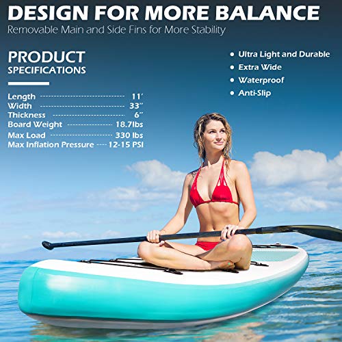 ADVENOR Paddle Board 11’x33 x6 Extra Wide Inflatable Stand Up Paddle Board with SUP Accessories Including Adjustable Paddle,Backpack,Waterproof Bag,Leash,and Hand Pump,Repair Kit (Green) | The Storepaperoomates Retail Market - Fast Affordable Shopping