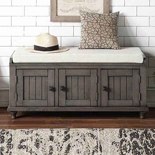 Knowlife Storage Bench Shoe Storage Bench Hallway Bench Wooden with 2 Handle Drawers and Seat Cushion for Entryway Hallway Living Room Gray