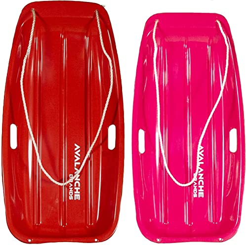 Avalanche Brands – 35″ Classic Downhill Toboggan Snow Sleds – Red & Pink