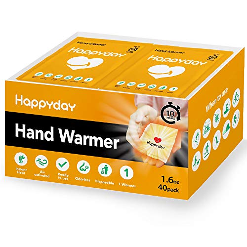 Happyday Hand Warmer 10 Hour – 40 Individual Disposable Warmers (Large Size: 4.3” x 3.9”) – Instant Heat and Lasts Up to 10 Hours