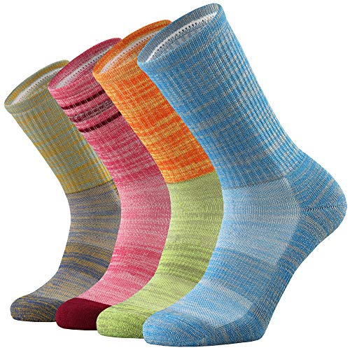 ONKE Merino Wool Cushion Crew Socks for Women Lady Casual Dress Outdoor Trail Hiking Hiker with Light Breathable Performance(Multicolor4)