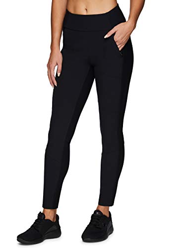 Avalanche Women’s Combo Stretch Woven Front Knit Back Slim Fit Hiking Weekend Pant with Pockets Black M