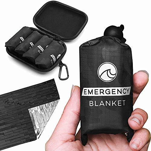 Oceas Outdoor Mylar Emergency Blankets – 4 Pack of Extra Large Thermal Foil Space Blankets – Designed by NASA for Camping, Hiking, and Car Use (Black)