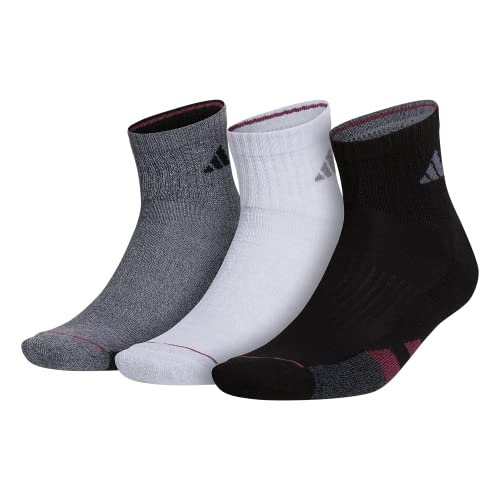 adidas Men’s Cushioned Quarter Socks (3-Pair), Black/Onix Grey/Victory Crimson Purple, Large