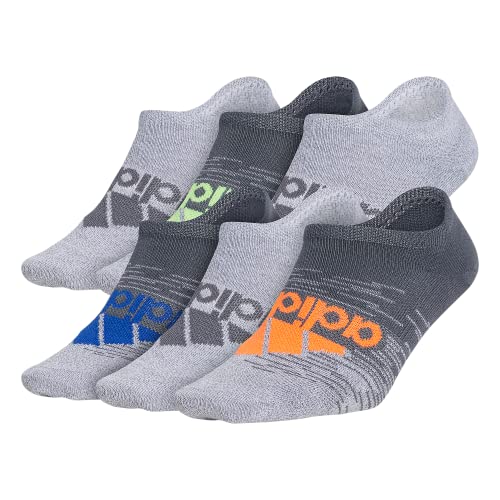 adidas Kids-Boy’s/Girl’s Superlite No Show Socks (6-Pair), Onix Grey/Grey/Signal Orange, Large