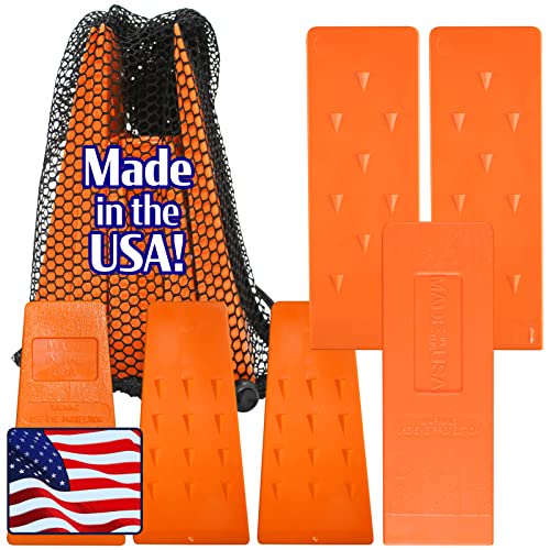 Cold Creek Loggers Made in USA Orange Spiked Tree Wedges for Tree Cutting Falling, Bucking, Felling Wedges Chainsaw Loggers Supplies, 3-5.5″ and 3-8″ Wedges Plus Free Storage Bag