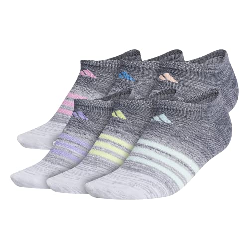 adidas Women’s Superlite Space Dye No Show Socks (6-Pair), Grey/Halo Mint Green/Pulse Yellow, Medium